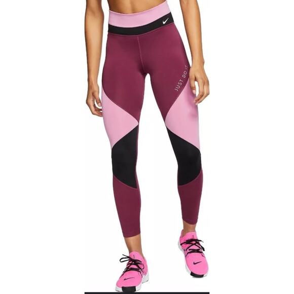 NIKE Women's One High-Waisted 7/8 Leggings | Symmetrical Pattern Pink | Sz. XS - Picture 1 of 10